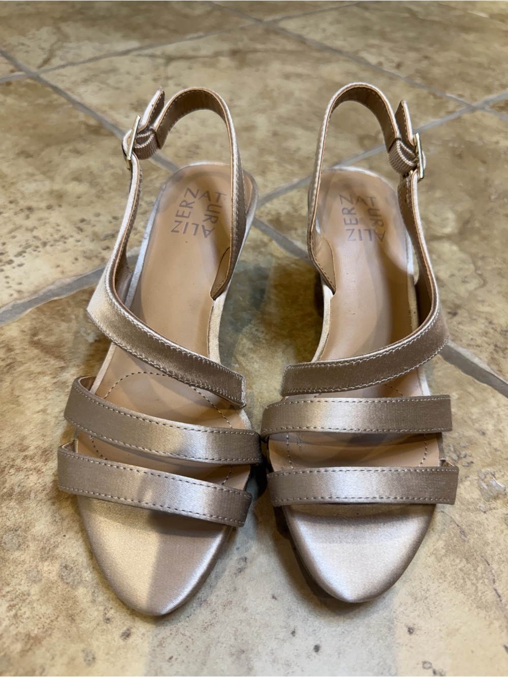 Naturalizer Taimi Champagne Satin Strappy Slingback Heels 6.5M NWOT Wedding